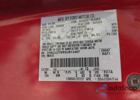 2005 Ford Explorer Sport Trac Adrenalin/Xls/Xlt из США, поврежденный, VIN 1FMZU77K95UB13467